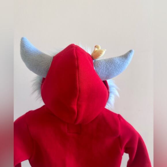 Red Hoodie Boys Girls Size 6 Whimsical Blue Horns Fur Bird Zip Up Handmade - Picture 5 of 10